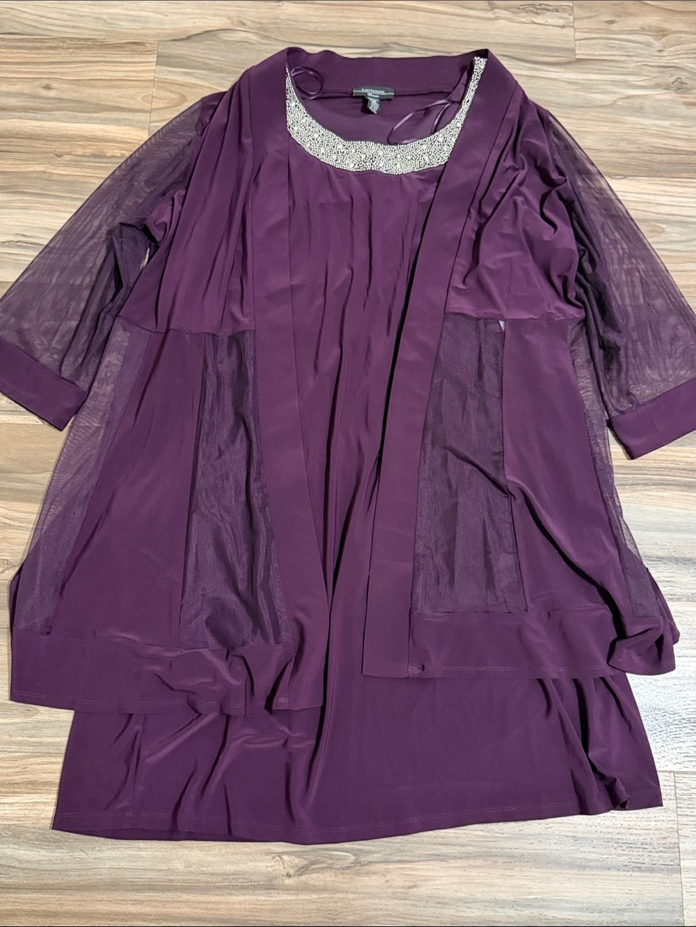 R&M Richards Women's Beaded Neck Jacket Dress Plum Sz.18W 2 Piece NWT